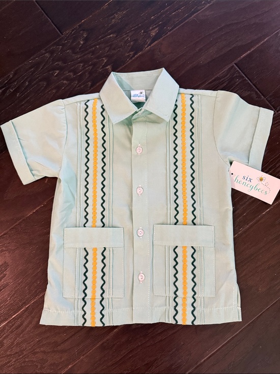 Six Honeybees Other - Mint Short-Sleeve Embroidered Button-Down Shirt